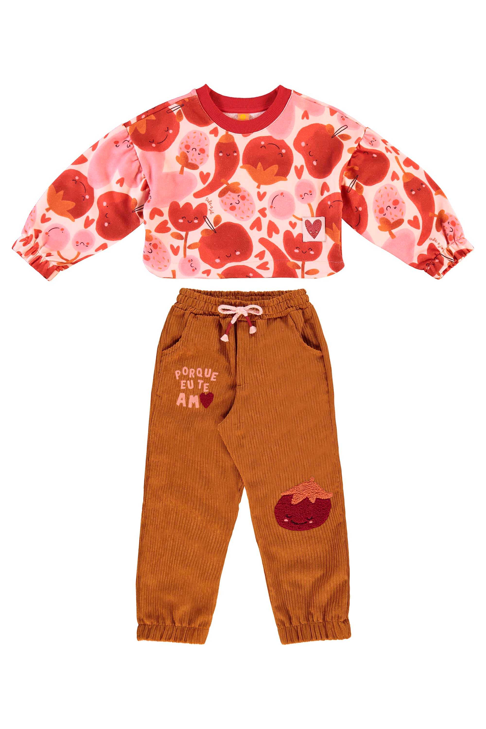 Conjunto Infantil Frutas Vermelhas com Blusão Cropped e Calça (Off White) Três e Já - Imagem 9